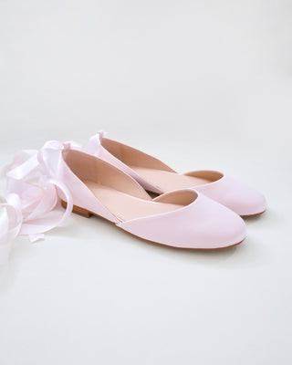 Satin Round Toe Evening Flat with Ballerina Lace Up, Bridesmaids Shoes Satin Round Toe Evening Flat with Ballerina Lace Up, Bridesmaids Shoes