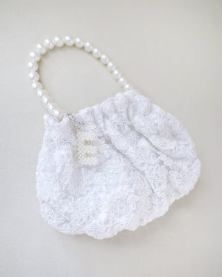 Cleo Pearl Lace Mini Pouch with Pearl InitialClutch