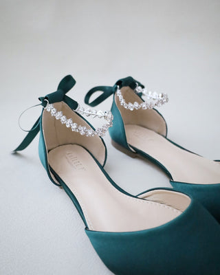 Hunter Green Bridesmaids Satin Flats