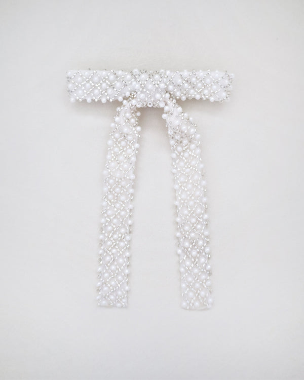 Beaded Pearls Bow Barrette