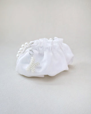 Cleo Pearl Satin Mini Pouch with Pearl Initial