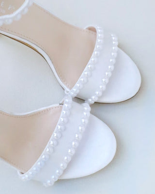 Satin High Heel Wedding Sandals with Pearls