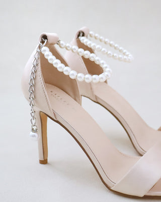champagne pearl satin wedding high heel 