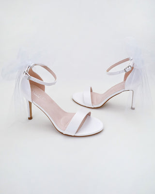 Satin High Heel Wedding Sandals with Tulle Back Bow