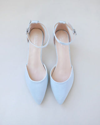 light blue satin bridal low heels shoes