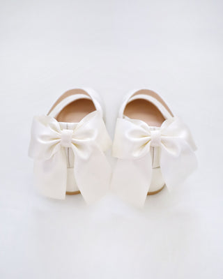 Girls Satin Mary Jane Block Heel with Back Satin Bow