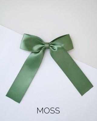 moss satin long tail hair bow for girls
