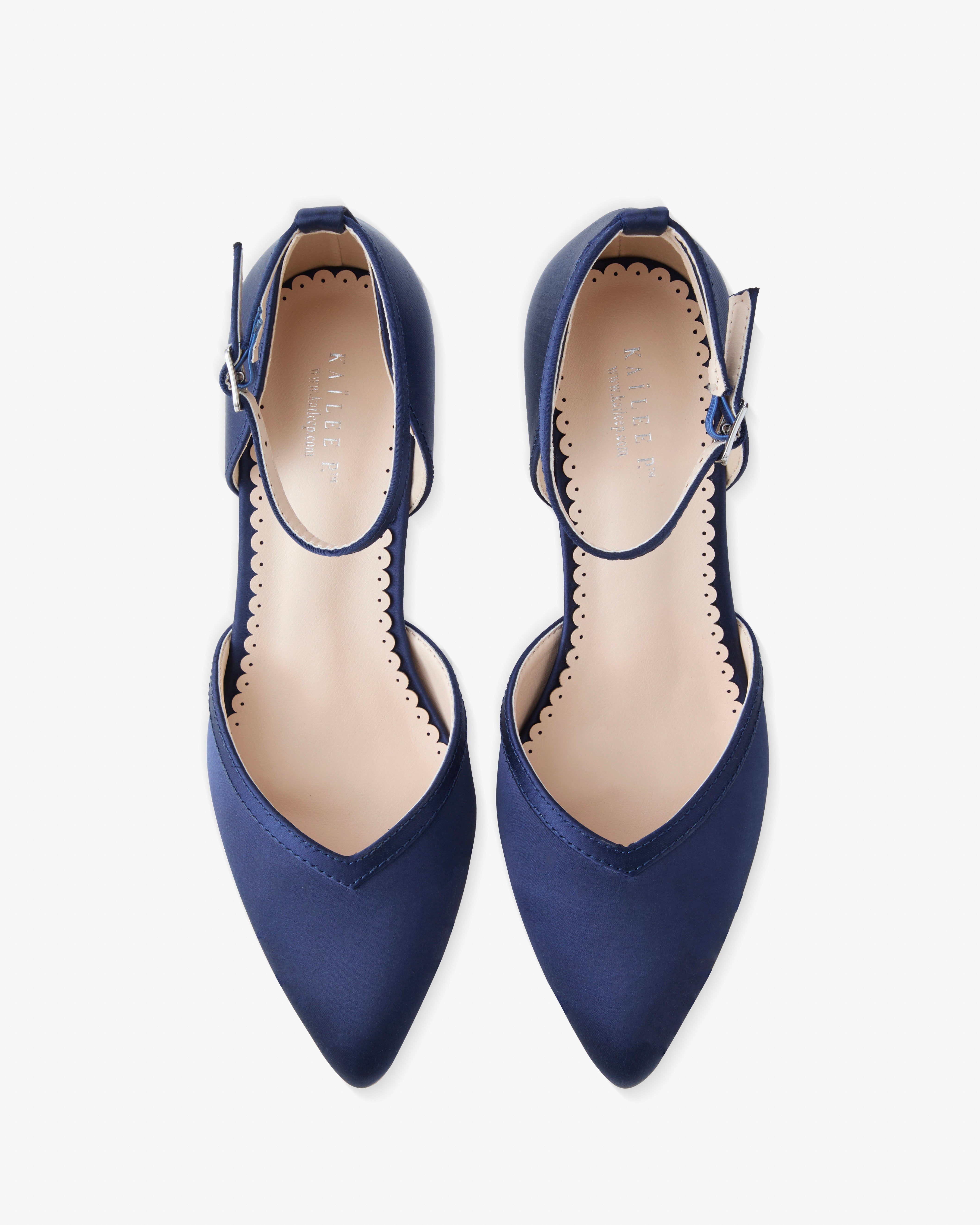 navy blue dress shoes heels business meeting Navy blue Almond Toe pump for interchangeable heels