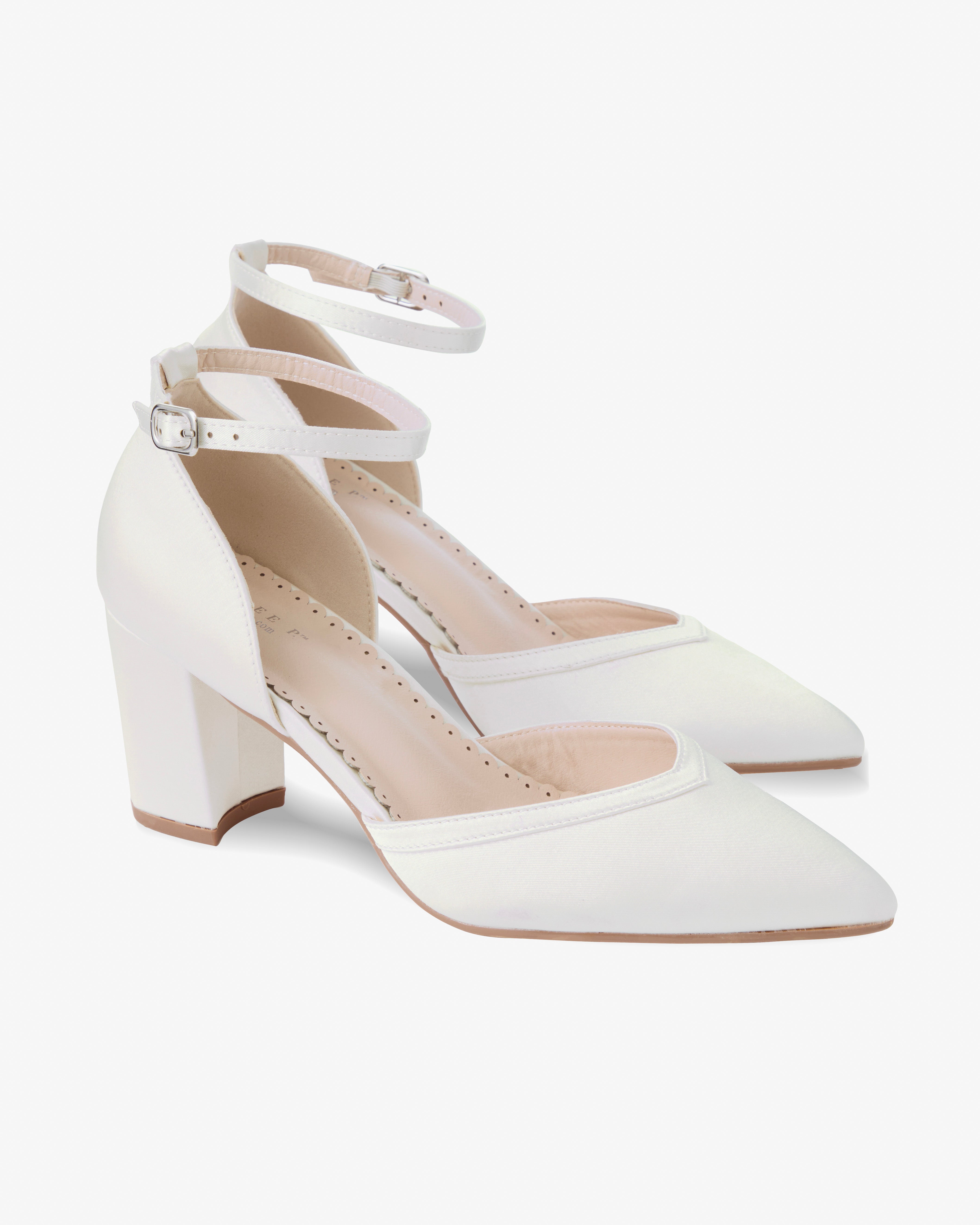 Ivory satin block heel shoes shop