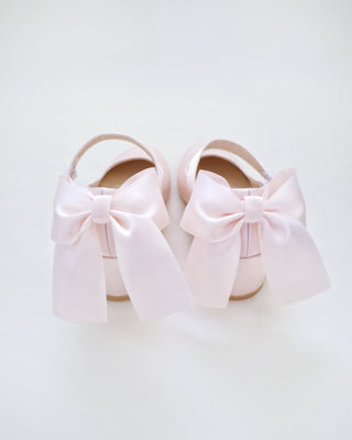 Girls Satin Mary Jane Block Heel with Back Satin Bow