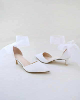 Satin Pointy Toe Kitten Low Heel with Wrapped Ankle TieWomen Shoes