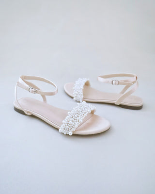 Satin Evening Flat Sandal with Perla Applique