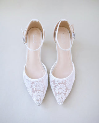 white lace bridal low heels