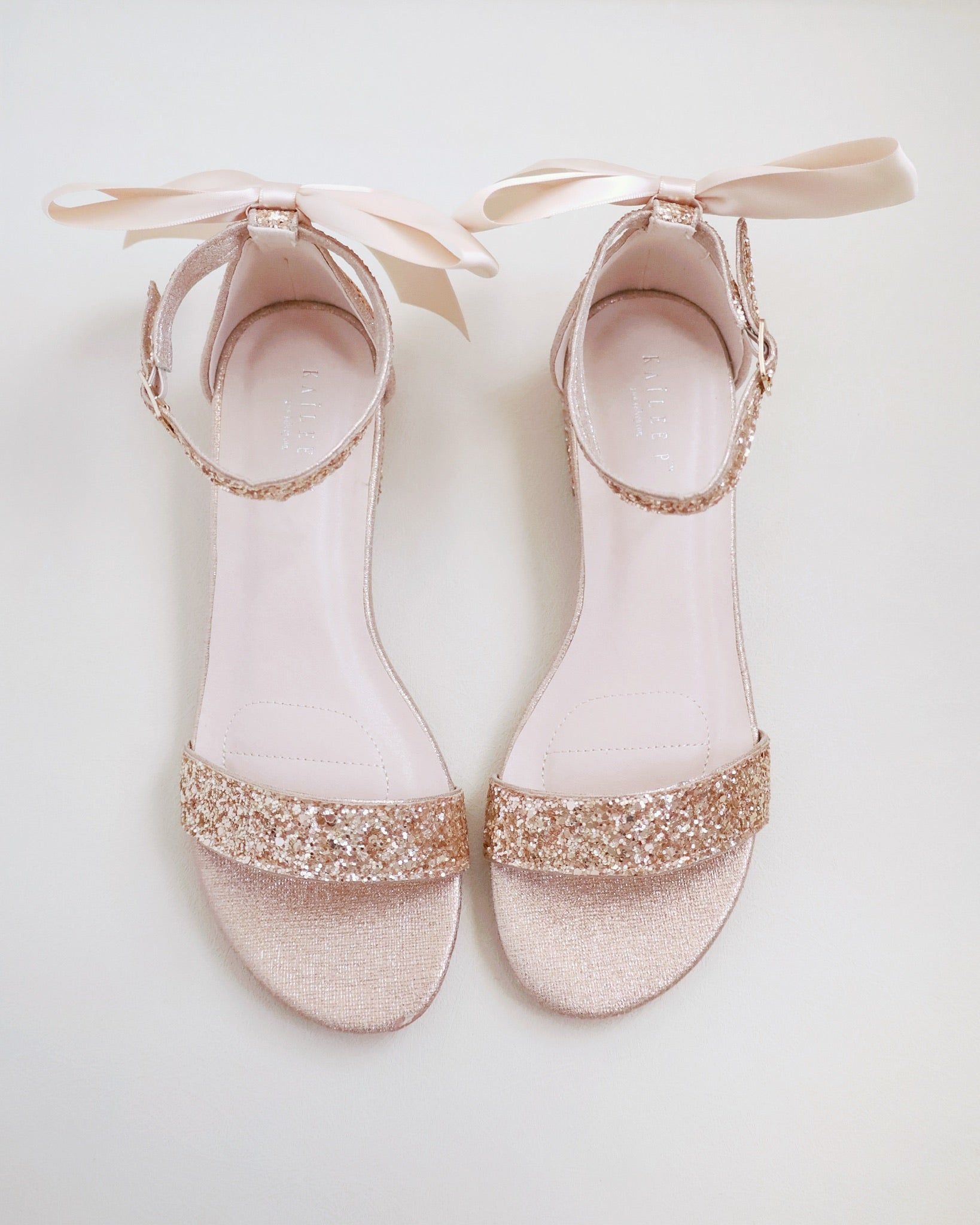 Rock Glitter Low Block Heel Wedding Sandals with Back Satin Bow Rock Glitter Low Block Heel Wedding Sandals with Back Satin Bow