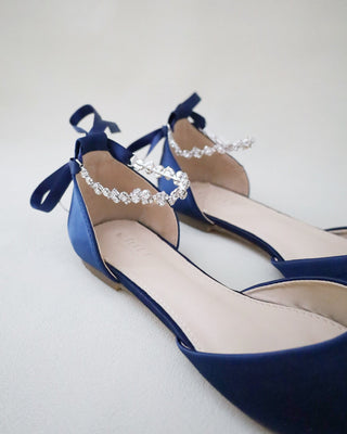 Navy Bridesmaids Satin Flats