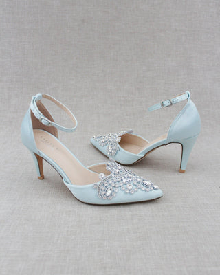 Light Blue Wedding heels with rhinestones embellished