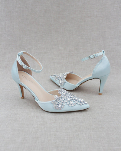 Light Blue Wedding heels with rhinestones embellished