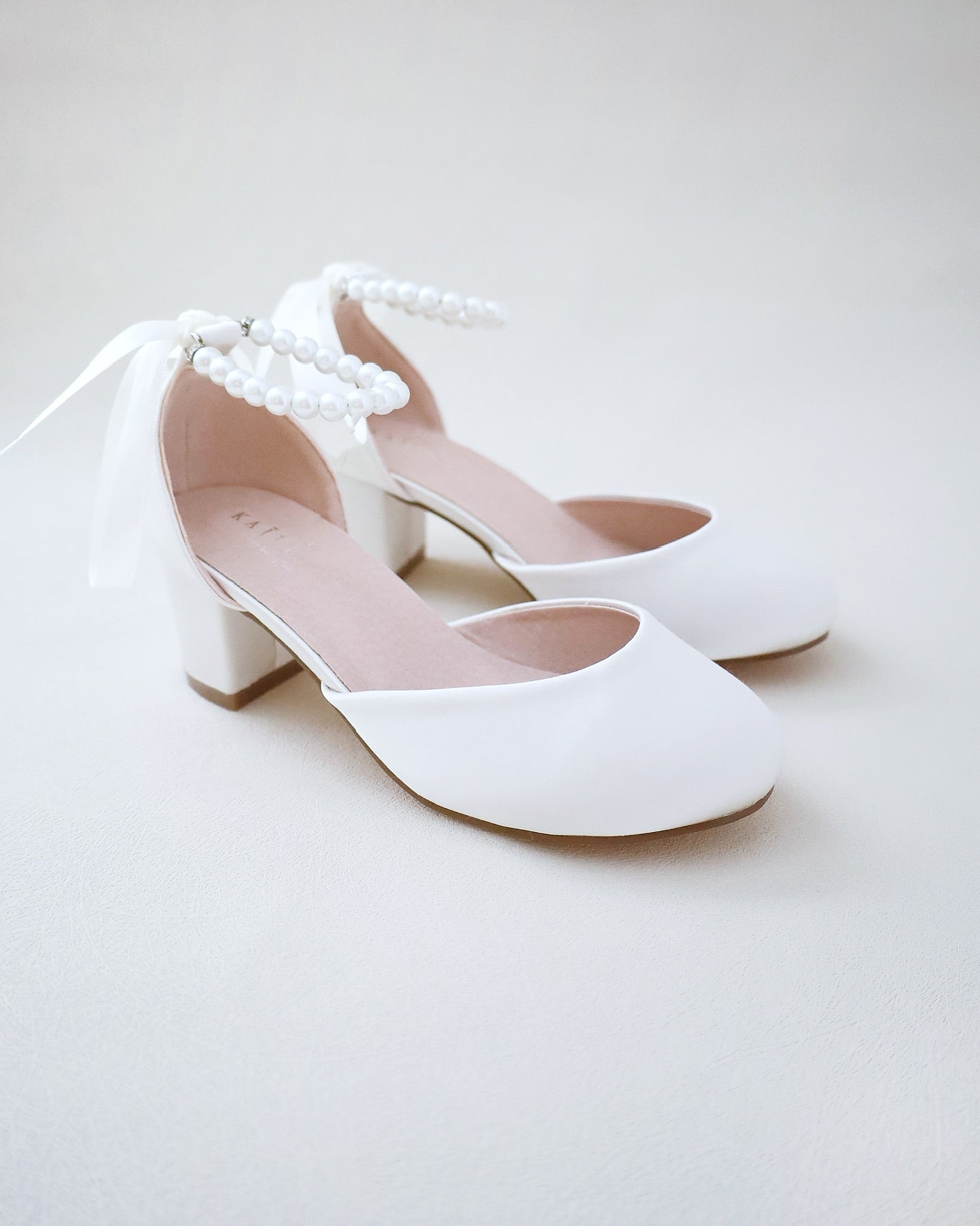 Girls Satin Block Heel with Wrapped Satin Tie, Flower Girls Shoes