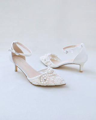 ivory crochet wedding low heel with pearls