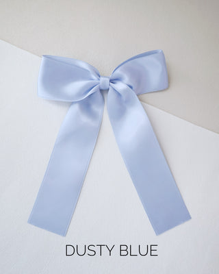 dusty blue satin long tail bow hair clip
