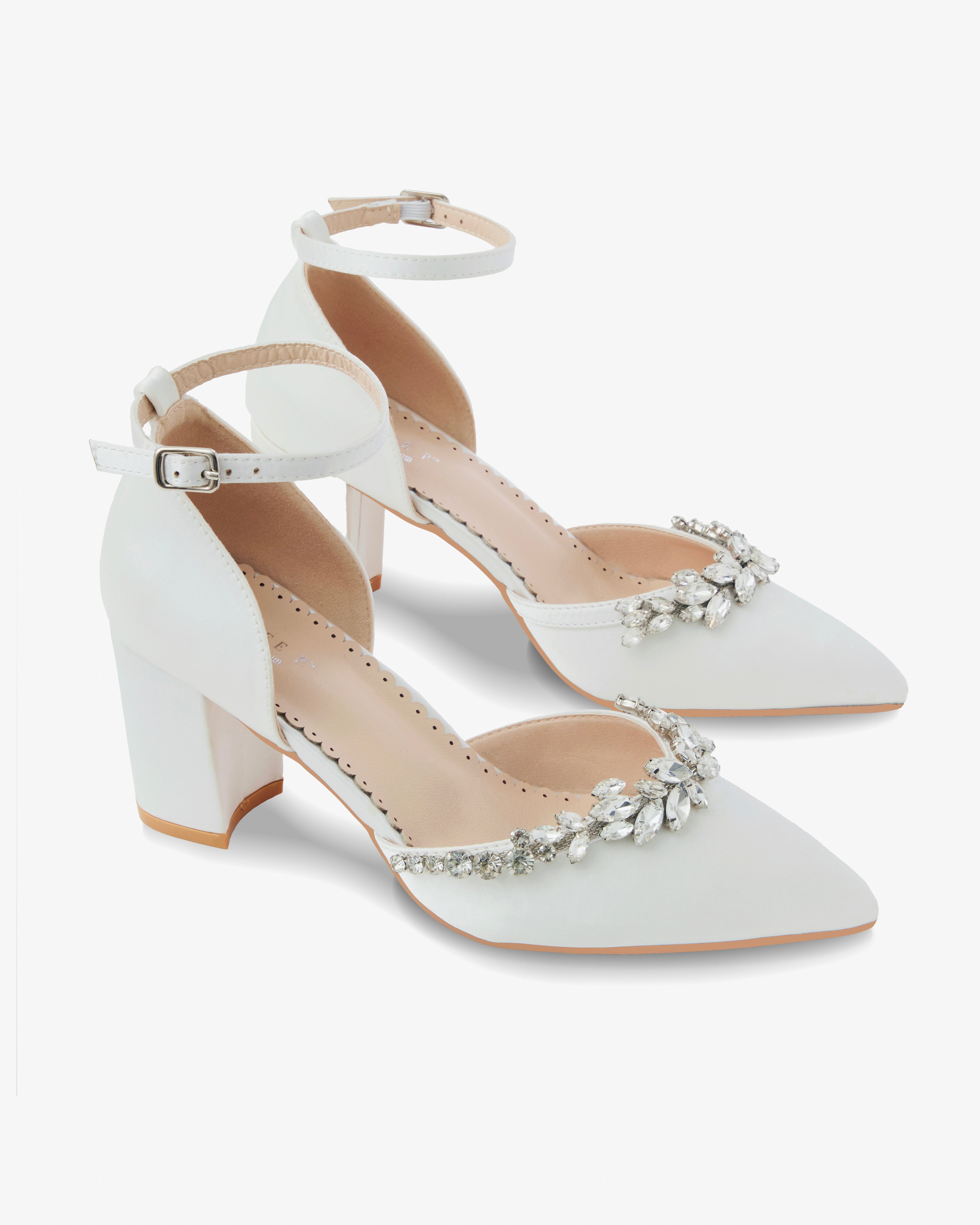 Marquise Rhinestone Block Heel Wedding Shoes, Bridal, Something Blue