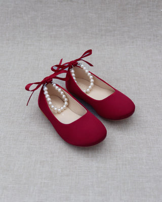 Satin Flats with Pearl Ankle Tie - Baby Shoes Holiday Gift Set (1 PAIR)Kids Shoes