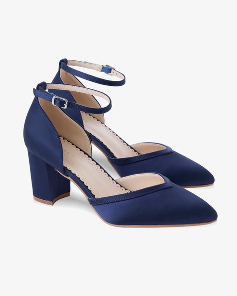 Navy Satin Block Heels, Bridesmaids Heels, Evening Shoes, Prom Shoes