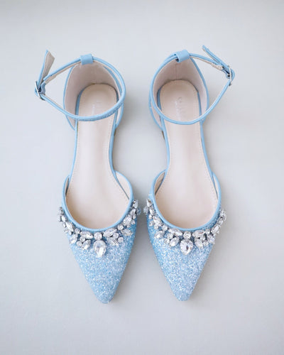 Light Blue Glitter Bridesmaids Flats
