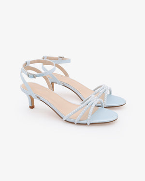 Strappy Satin Kitten Heel Sandals with Mini Pearls