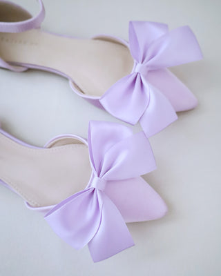lavender bridal satin flats with bow