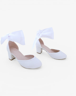 Girls Satin Block Heel with Wrapped Ankle Tie