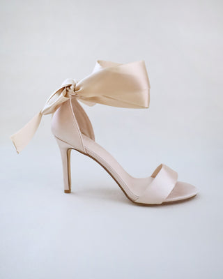 Satin High Heel Evening Sandals with Wrapped Ankle Tie