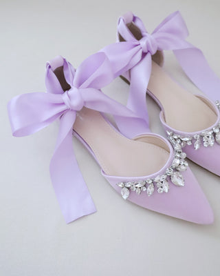 Satin Pointy Toe Flats with Teardrop RhinestonesWomen Shoes