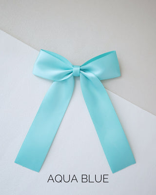 aqua blue satin long tail hair bow for girls