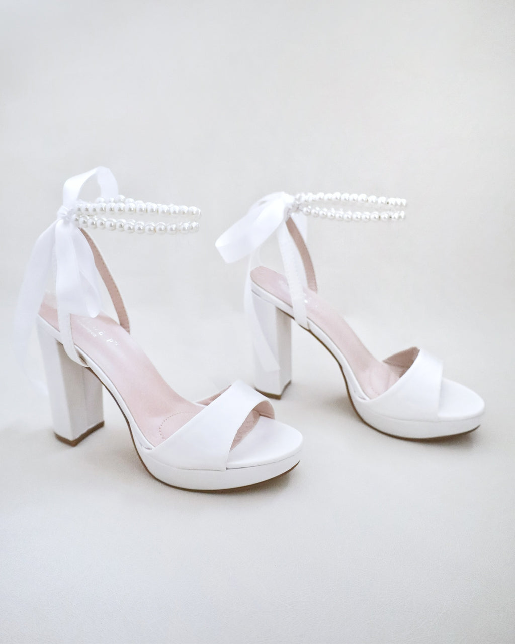 Satin Block Heel Open Toe Ankle Strap Wedding Sandals main image 1