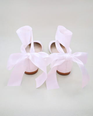 Satin Round Toe Evening Flat with Wrapped Ribbon Tie