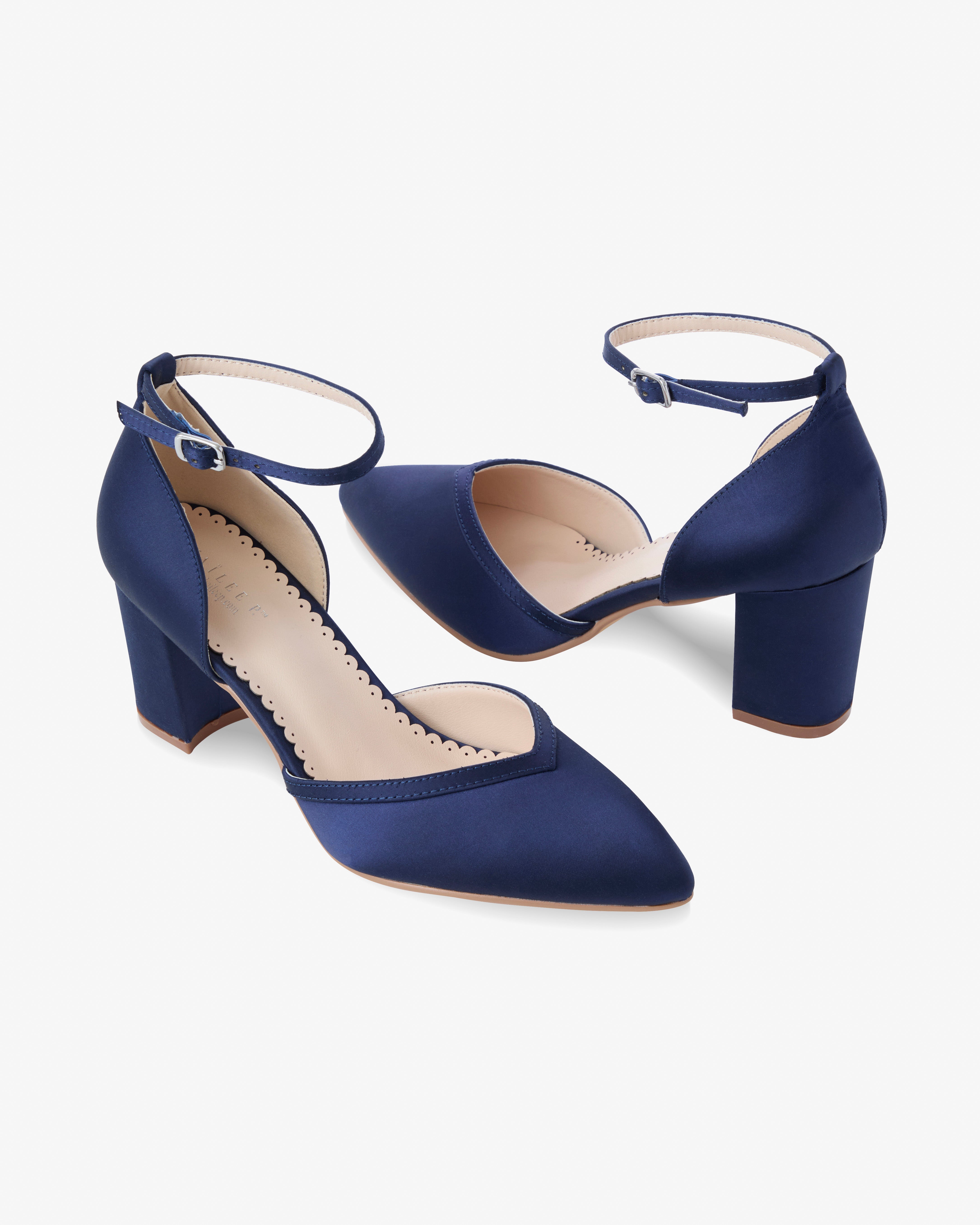 Navy Satin Block Heels, Bridesmaids Heels, Evening Shoes, Prom Shoes Navy Satin Block Heels, Bridesmaids Heels, Evening Shoes, Prom Shoes