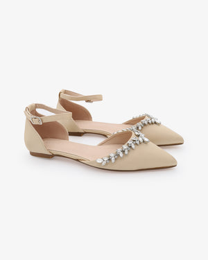 Satin Pointy Toe Evening Flats with Starlet Rhinestones Embellishments