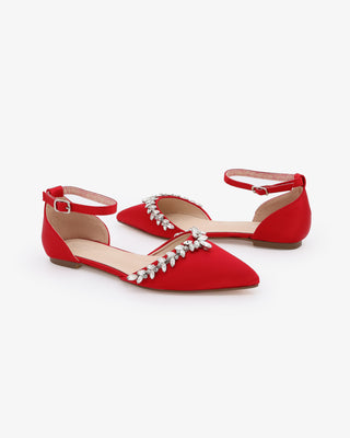 Satin Pointy Toe Evening Flats with Starlet Rhinestones EmbellishmentsWomen Shoes