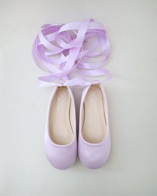 Satin Ballet Flats with Ankle Tie or Ballerina Lace UpKids Shoes