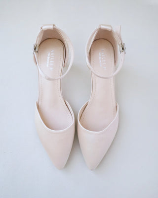 champagne satin bridal low heels shoes