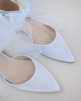 Satin Pointy Toe Flats with Chiffon Ribbon Tie