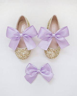 Gold Rock Glitter Mary Jane with Lavender Satin Bow