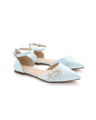 Satin Pointy Toe Wedding Flats with Rhinestones Chassia Flower