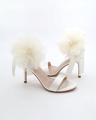 Satin High Heel Wedding Sandals with Ophelia Flowers