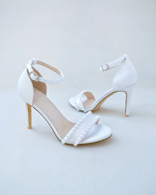 Satin High Heel Wedding Sandals with Pearls