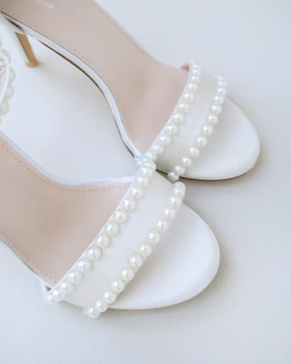 Satin High Heel Wedding Sandals with Pearls