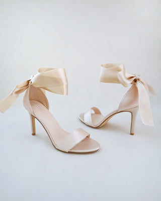 Satin High Heel Evening Sandals with Wrapped Ankle Tie