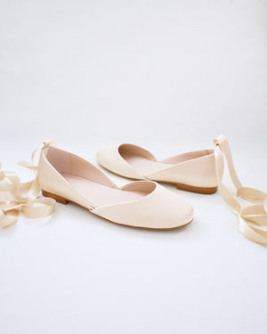 Satin Round Toe Evening Flat with Ballerina Lace Up