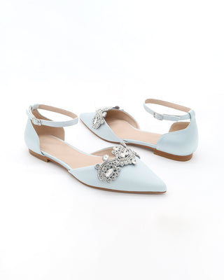 Satin Pointy Toe Flats with Rhinestones Applique Embellishments